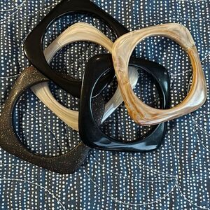 Vintage Geometric Bangle Bracelets Stackable Set of 5 Neutral